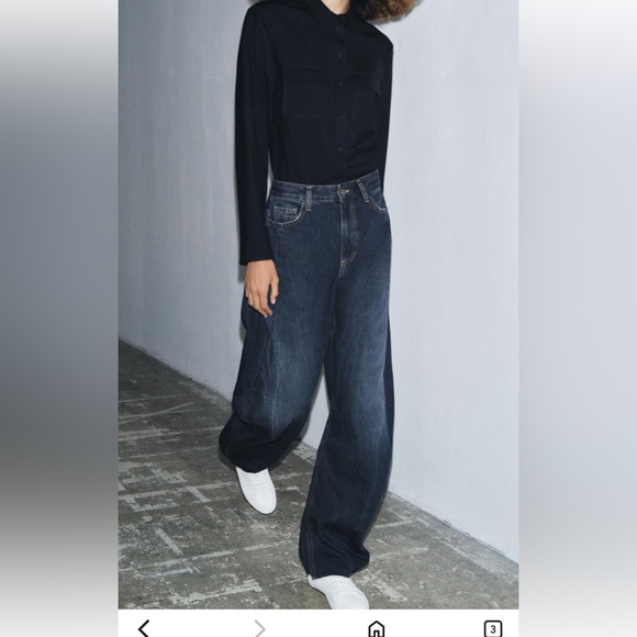 Zara Men's Dark Blue light wash,wide leg baggy denim pants - Picture 3 of 14